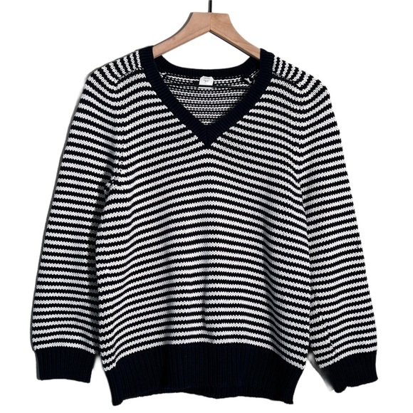 J. Crew Sweaters - J. Crew - Navy White Stripe Long Sleeve V-Neck Sweater Size L